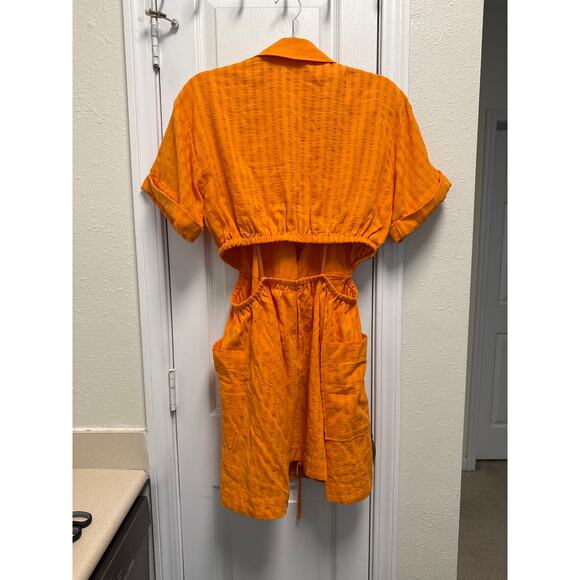 Anthropologie Cotton Textured Wrap Open Back Mini Dress Orange Size Medium - Picture 4 of 8